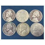 Six Pre-1964 Jefferson Nickels