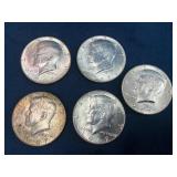 Five 1967 Kennedy Half Dollar Coins