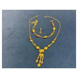 Gold-Tone Jewelry Set with Amber-Colored Cabochons