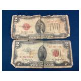 Two 1928 United States $2 Red Seal Notes in Well-W