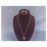 925 Silver Chain with Red Pendant and Matching Ear