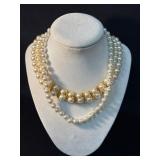 Double Strand Faux Pearl Necklace With Gold-Tone A