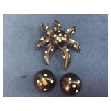 Polka Dot Starburst Brooch and Clip-On Earrings Se