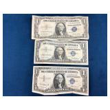 Three US $1 Silver Certificates, 1935 and 1957 Ser