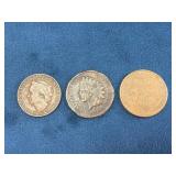 Three Assorted Coins Including US One Cent and Dut
