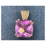 14k White Gold Pendant with Cushion-Cut Purple Gem
