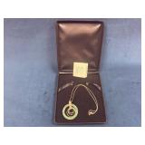 925 Sterling Silver Chain and Pendant with Green T