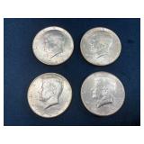 Four 1964 Kennedy Half Dollar Coins