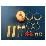 Earrings and Decorative Painted Egg on Stand