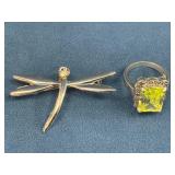 7.2-Gram Silver Ring and Stainless steel Dragonfly