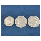 Three Coins Including Canadian 10 Cents and US Nic
