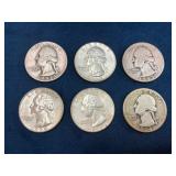Six Washington Silver Quarters (1934-1956)