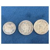 Three U.S. Coins: 1867 Half Dime, 1900 Barber Dime