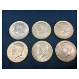 1964 Kennedy Half Dollar Coins Set of 6 Silver