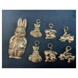Seven Gold-Toned Rabbit Figurines and Charms