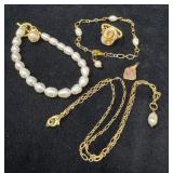 Gold-Tone and Pearl Jewelry Set with Rose Quartz P