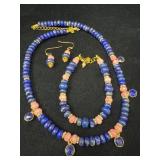 Lapis and Rose Quartz Necklace, Bracelet, and Earr