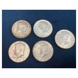 Five 1964 Kennedy Silver Half Dollars