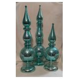 3 Blue Plastic Decorative Finials