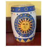 Hand-Painted Ceramic Sun Motif Garden Stool