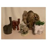 5 Elephant Figurines and Planter