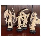 4 Asian Carved Figurines on Stands