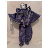 16" Porcelain Pierrot Clown Doll in Purple