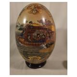 Large Japanese Satsuma Porcelain Egg on Stand