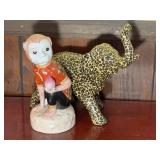 Leopard Print Elephant and Porcelain Monkey