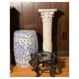 Porcelain Garden Stool, Pedestal, and Stand