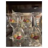 4 Floral Long Stem Wine Glasses