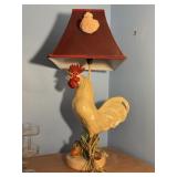 Ceramic Rooster Table Lamp With Red Shade