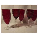 5 Ruby Red Cut Crystal Goblets