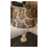 Cut Glass Table Lamp with Toile Shade