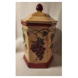 Hexagonal Ceramic Grape Motif Canister