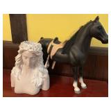 Faux-Ceramic Female Bust and Toy Horse Decor Set