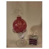 Two Perfume Bottles, Art Glass & Rhinestone