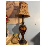 Bronze Tone Table Lamp With Patterned Shade