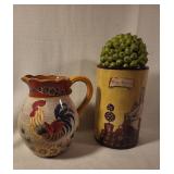 Ceramic Rooster Pitcher and Chef Vase Set