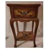 Hand-Painted Floral Decorated One Drawer Wood