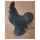 Blue Glazed Ceramic Rooster Figurine