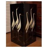 Black Lacquer Asian Crane Painted Cabinet