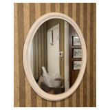 30" x 24" Oval Mirror in White Wooden Frame