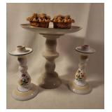 Floral Compote with Decorative Candle Holders