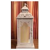 White Metal Lantern with LED Candle