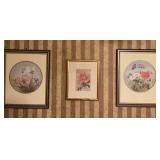 3 Framed Floral Prints, Signed J. ch?n