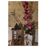 Decorative Bicycle, Candle Lantern, and Faux-
