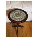 Wood Side Table Needlepoint Top  21"H & Rug