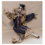 Porcelain Pierrot Clown Doll, 16 Inches