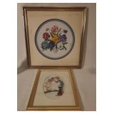 Two Framed Needlepoint Pictures, Floral and F